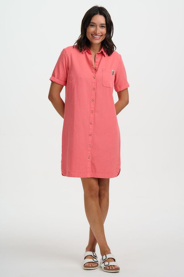 Sugarhill Brighton Zoe Mini Shirt Dress - Coral