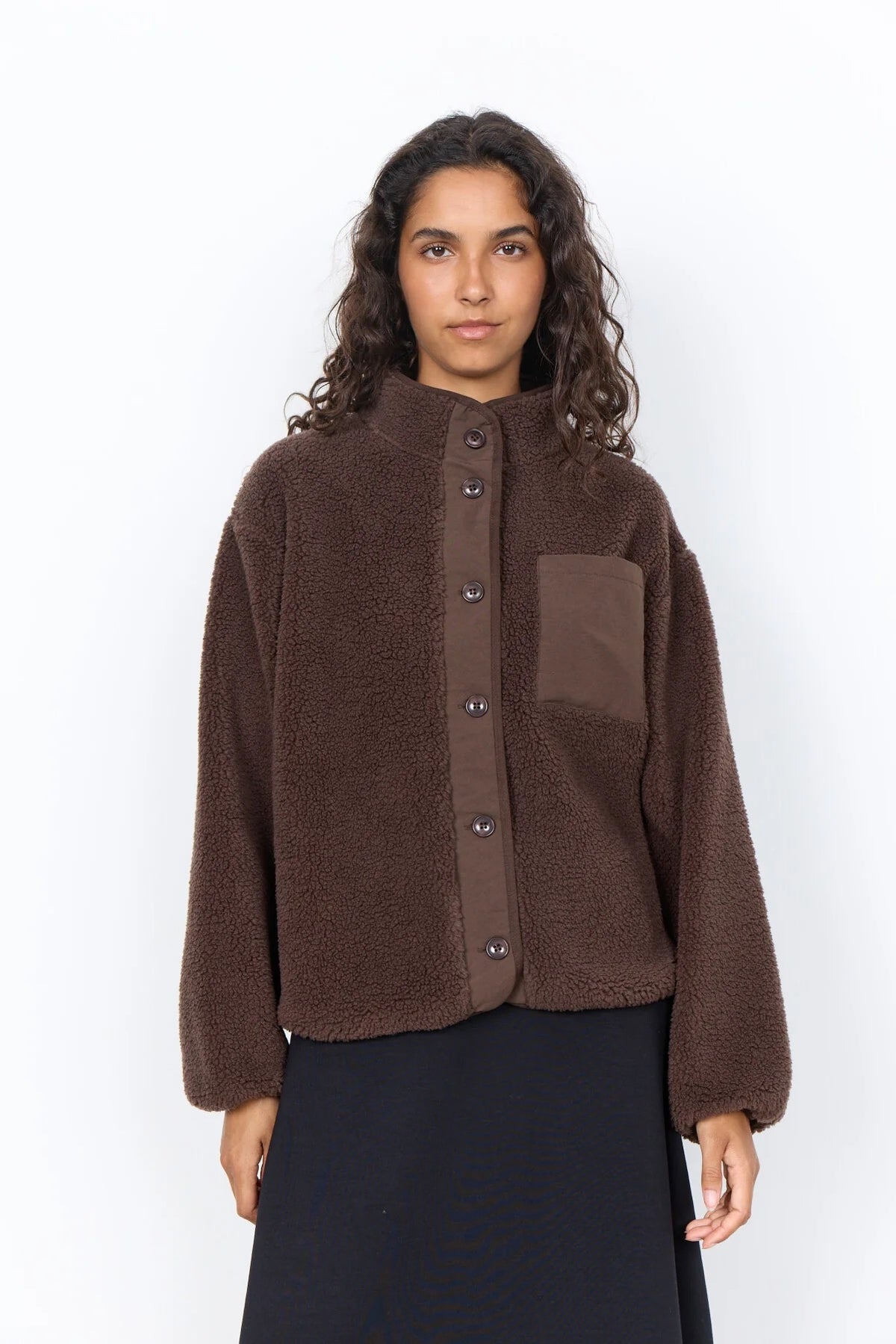 Soya Concept Button Down Fleece - Dark Brown