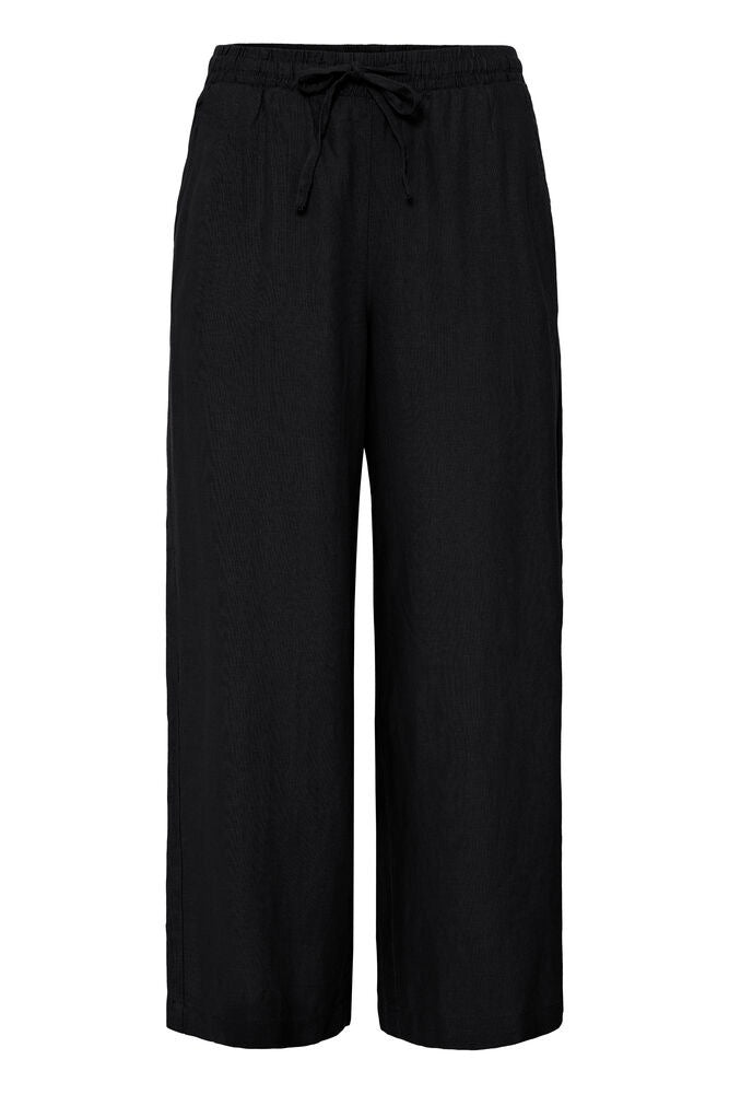 ICHI Linno Crop Linen Trouser - Black