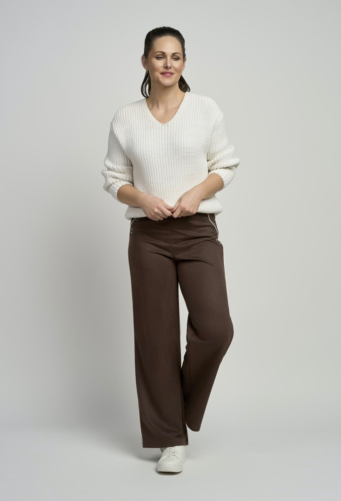 PINNS Soft Wide Leg Trouser - Chocolate/Ecru
