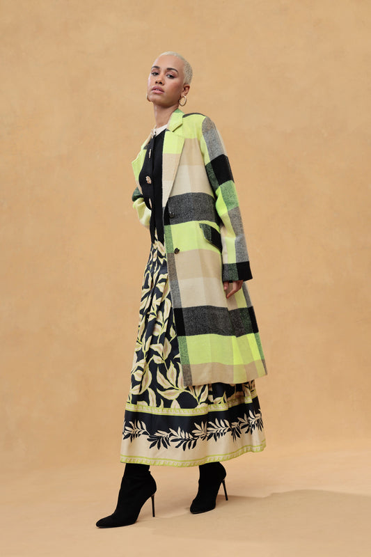 Emily Lovelock Janice Coat - Lime/Cream/Black