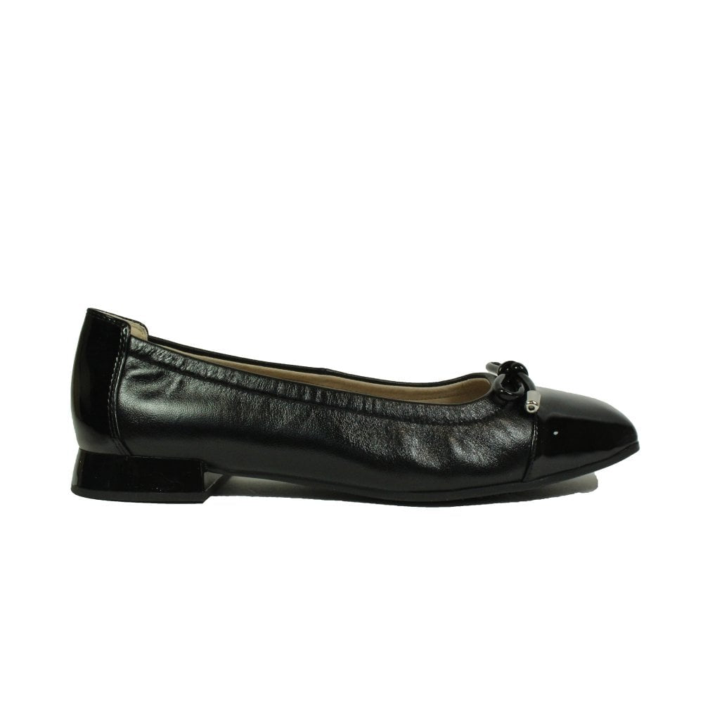 Caprice Black Leather Ballerina Shoe