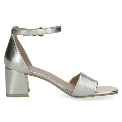 Caprice Leather Block Heel Sandal - Gold