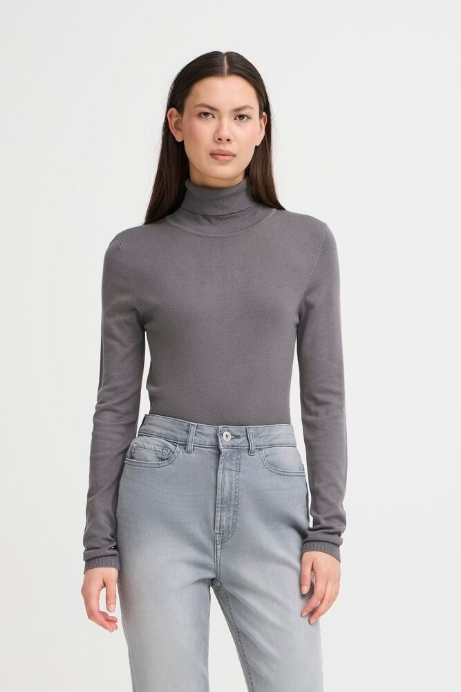 ICHI Mafa Polo Neck Sweater Grey