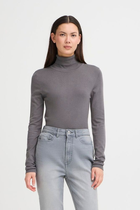 ICHI Mafa Polo Neck Sweater Grey