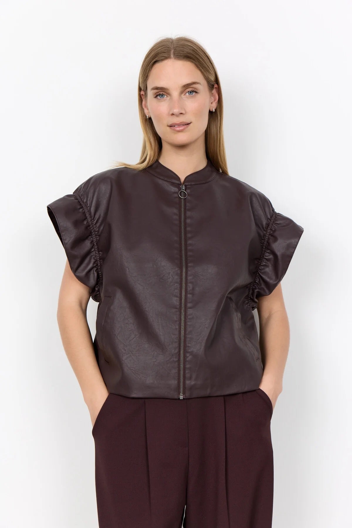 Soya Concept PU Waist Coat - Dark Plum