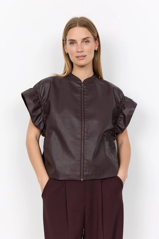 Soya Concept PU Waist Coat - Dark Plum