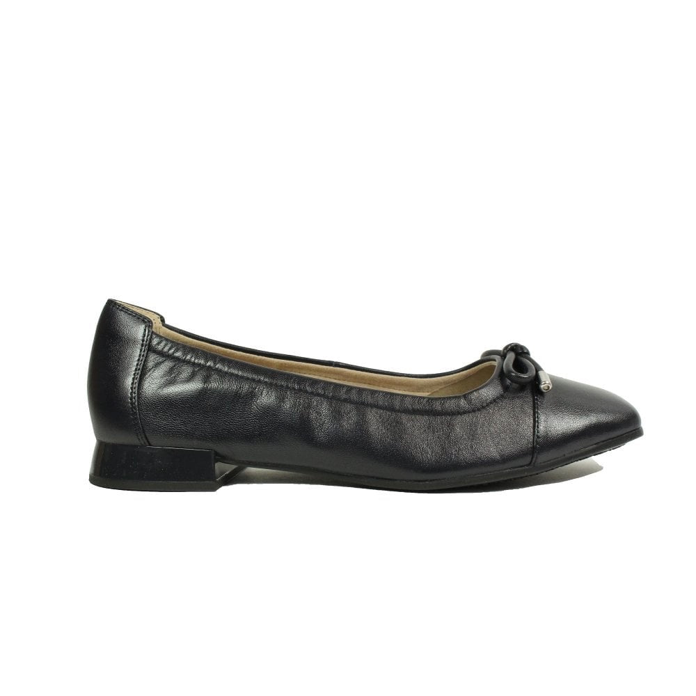 Caprice Navy Leather Ballerina Shoe