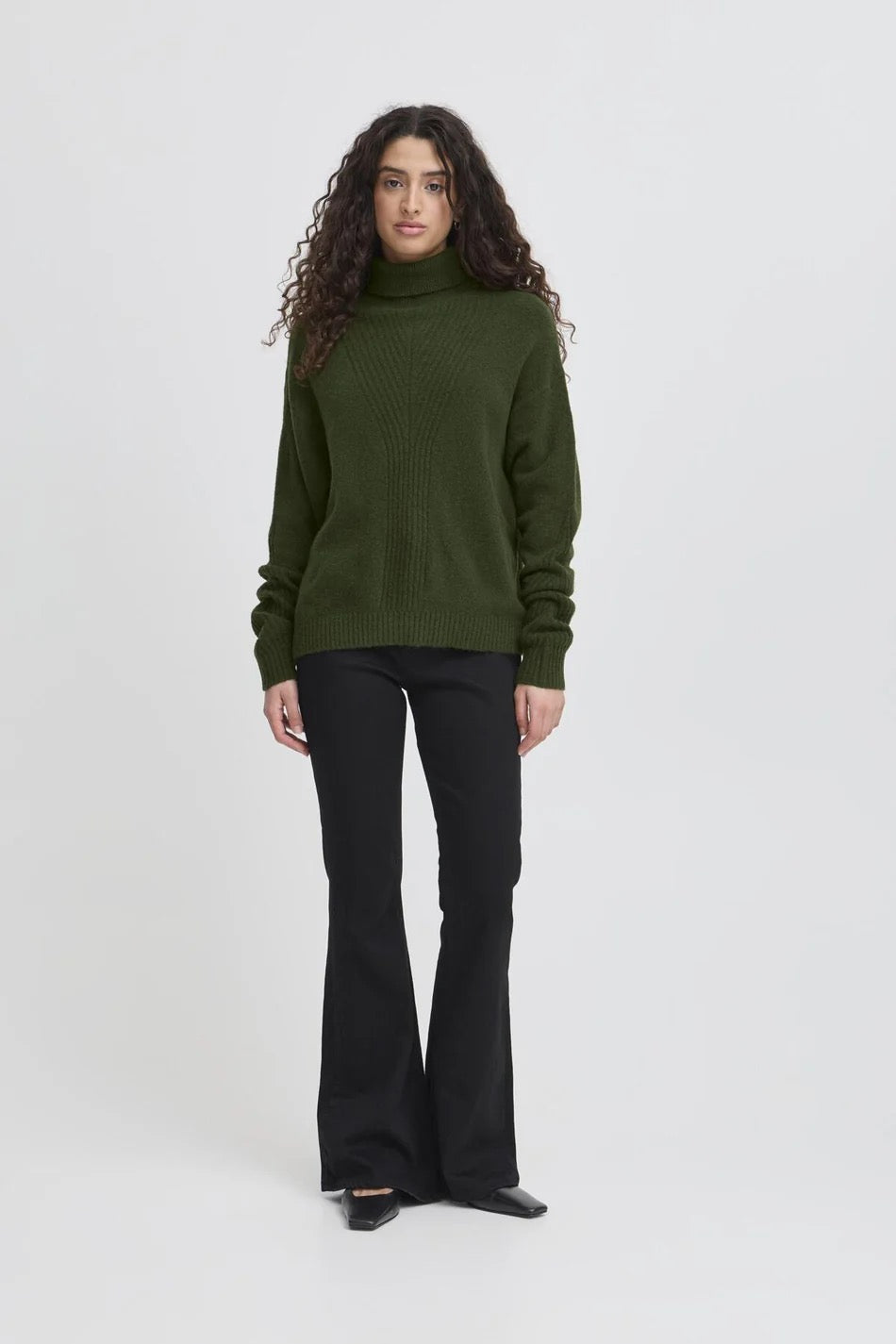 ICHI Dasila Roll Neck Sweater - Riffle Green