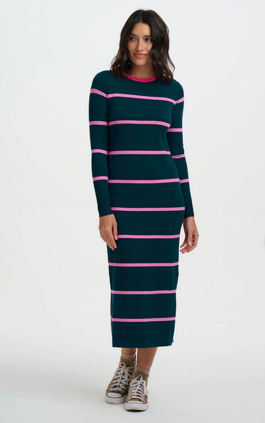 Sugarhill Brighton Liselle Knit Midi Dress - Teal, Pink Stripes