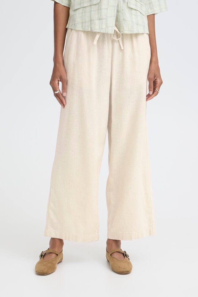 ICHI Linno Crop Linen Trouser - Off White