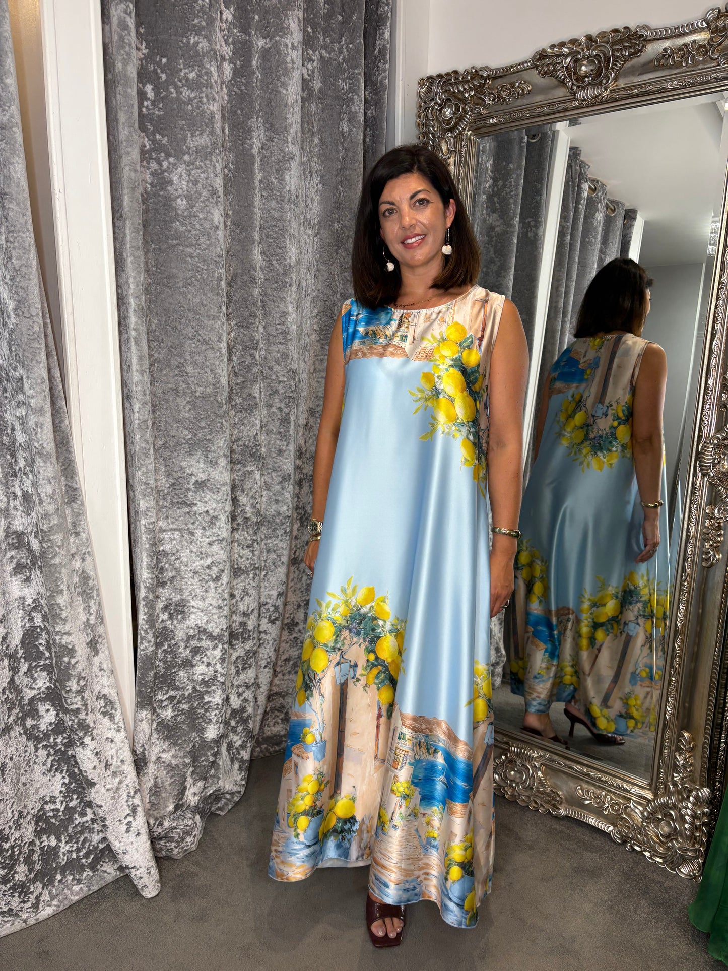 Studio Lemon Satin Maxi Dress - Sky Blue