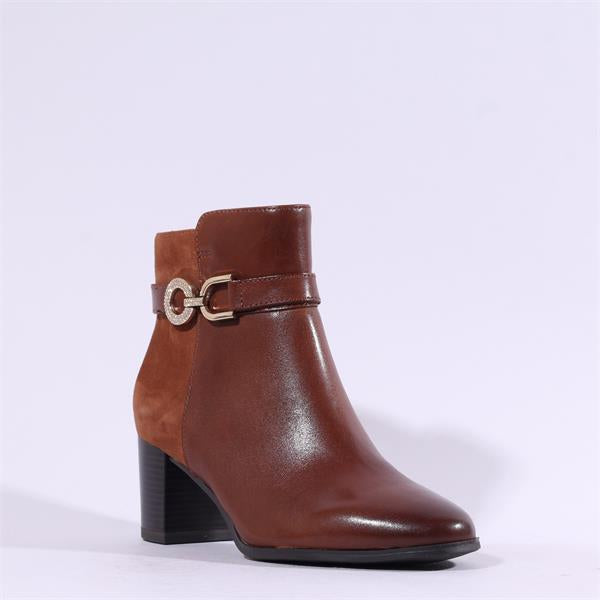 Caprice Leather Block Heel Ankle Boot - Cognac/Tan