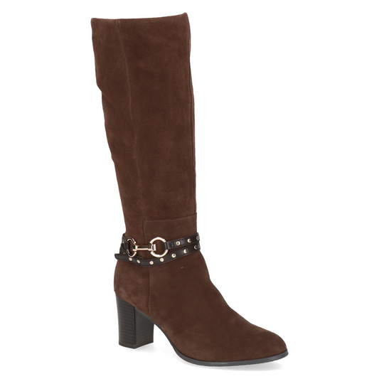 Caprice Chocolate Suede Heeled Boots