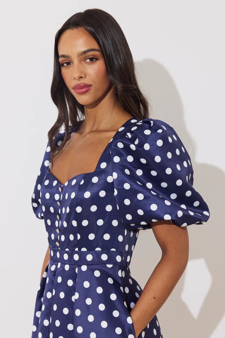 The 8th Sign Audrey Polka Dot Dress - Navy/White