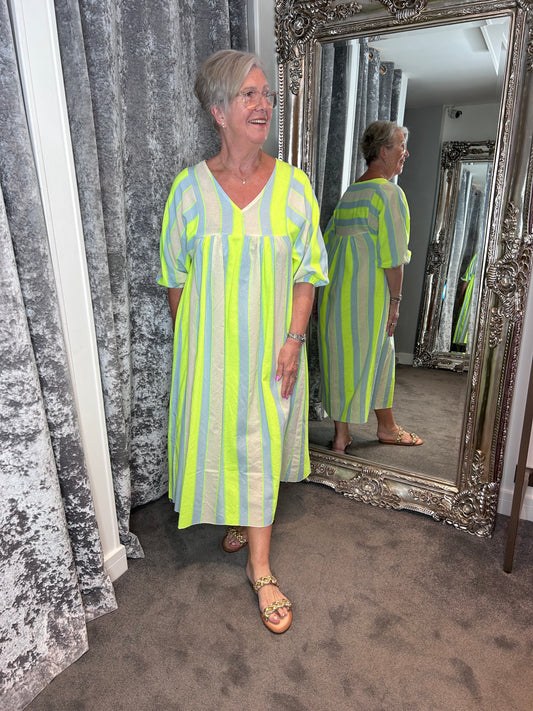 T1 Neon Stripe Midi Dress