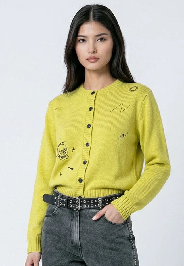 Religion Maddie Embroidered Knitted Cardigan - Yellow