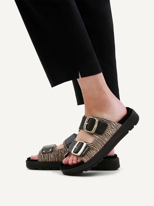 Caprice Leather Zebra Multi Strap Sandal - Black
