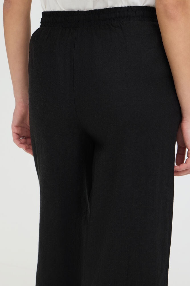 ICHI Linno Crop Linen Trouser - Black