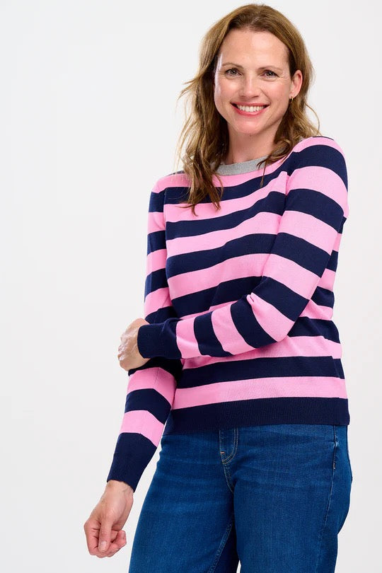 Sugarhill Brighton Rowena Jumper - Navy/Pink, Silver Collar