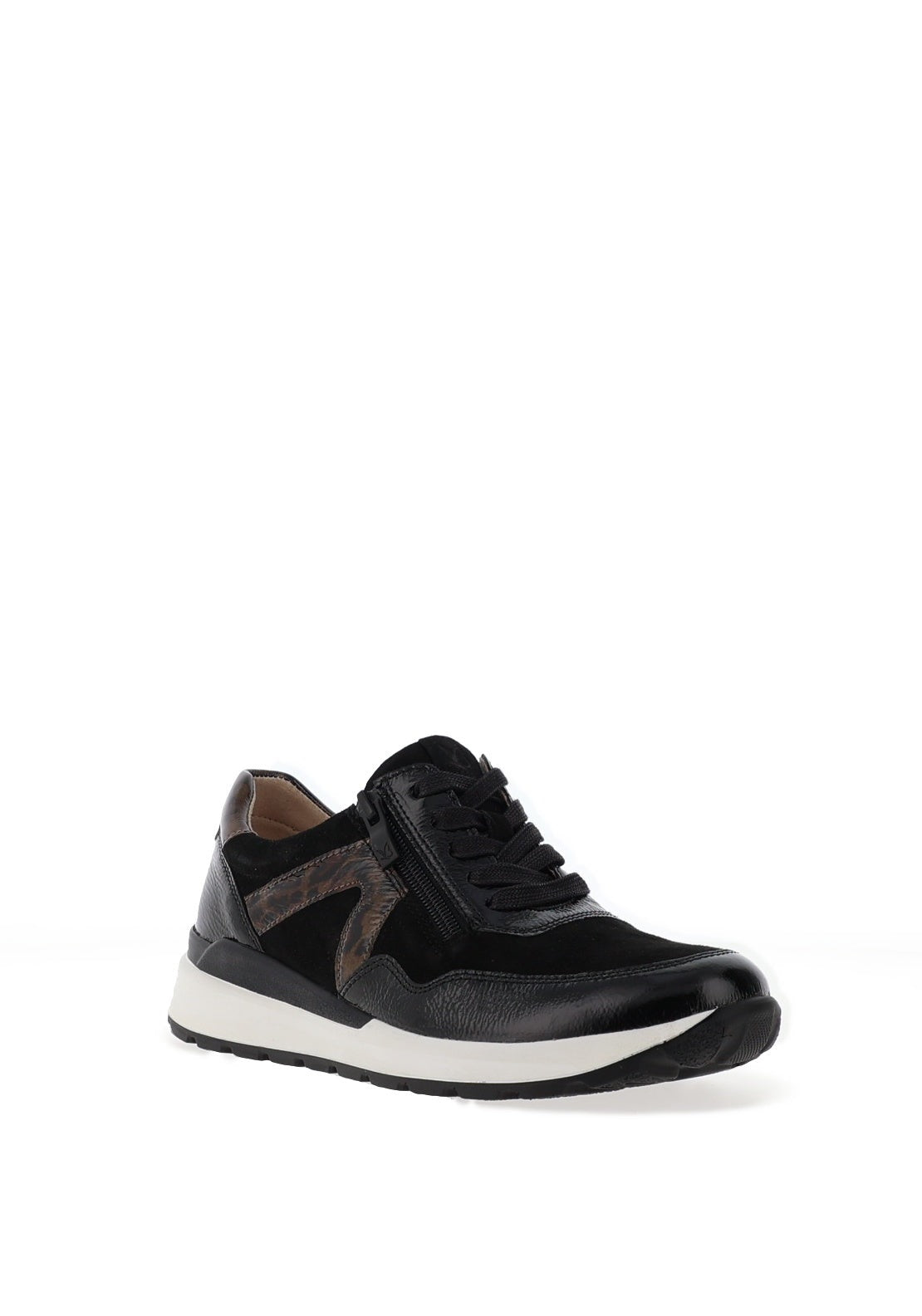 Caprice Patent/Suede Leopard Trainer - Black