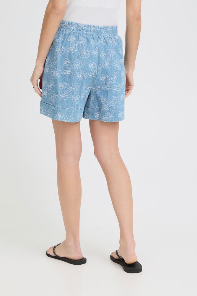 ICHI Odette Embroidered Shorts - Denim