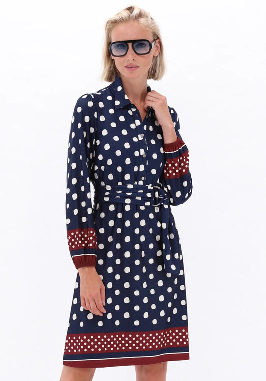 K Design Polka Dot Midi Dress - Navy/Burgundy