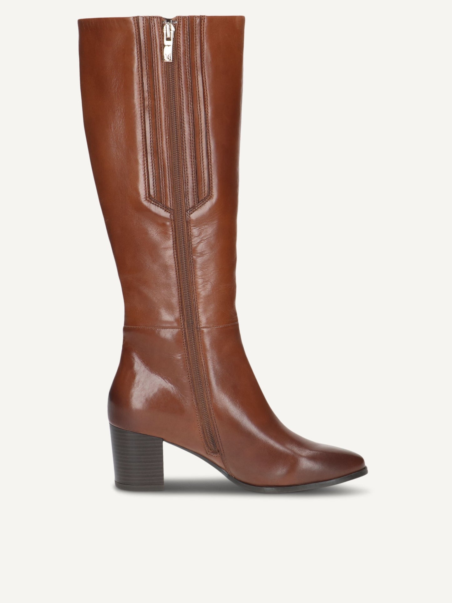 Caprice Long Leather Block Heel Boot - Cognac/Tani