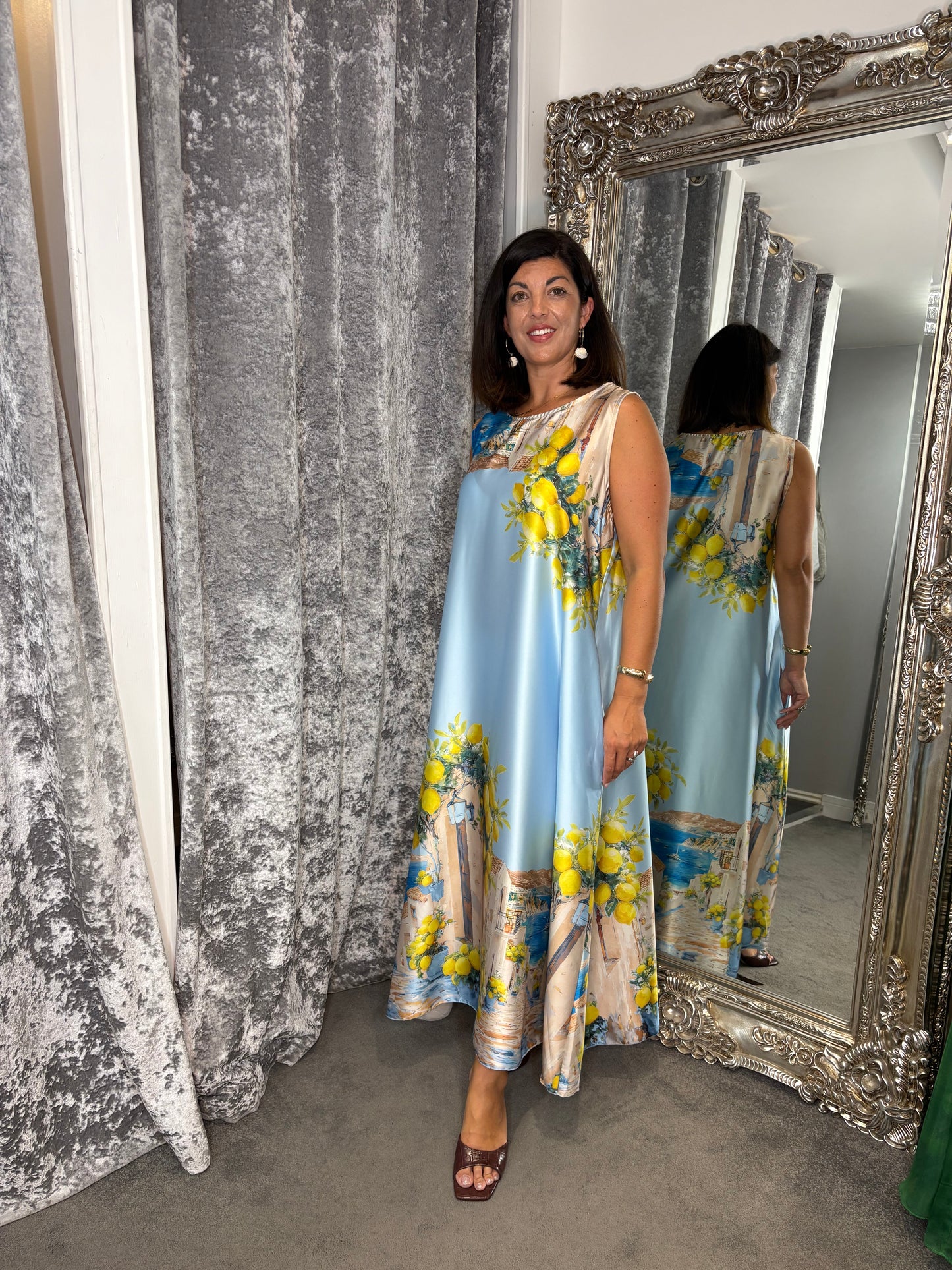Studio Lemon Satin Maxi Dress - Sky Blue