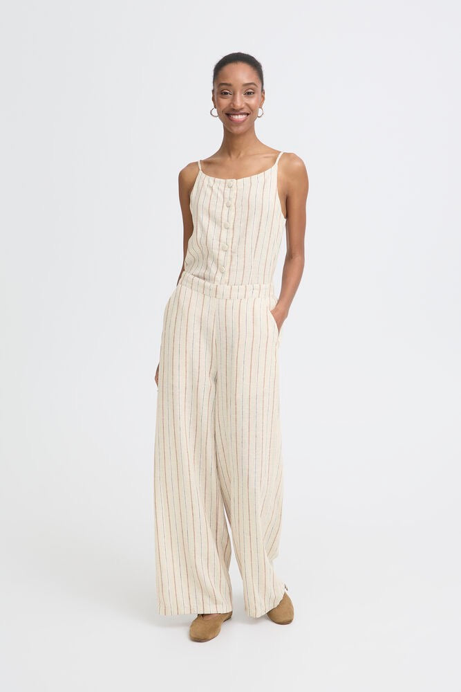 ICHI Linno Pinstripe Trouser - Beige