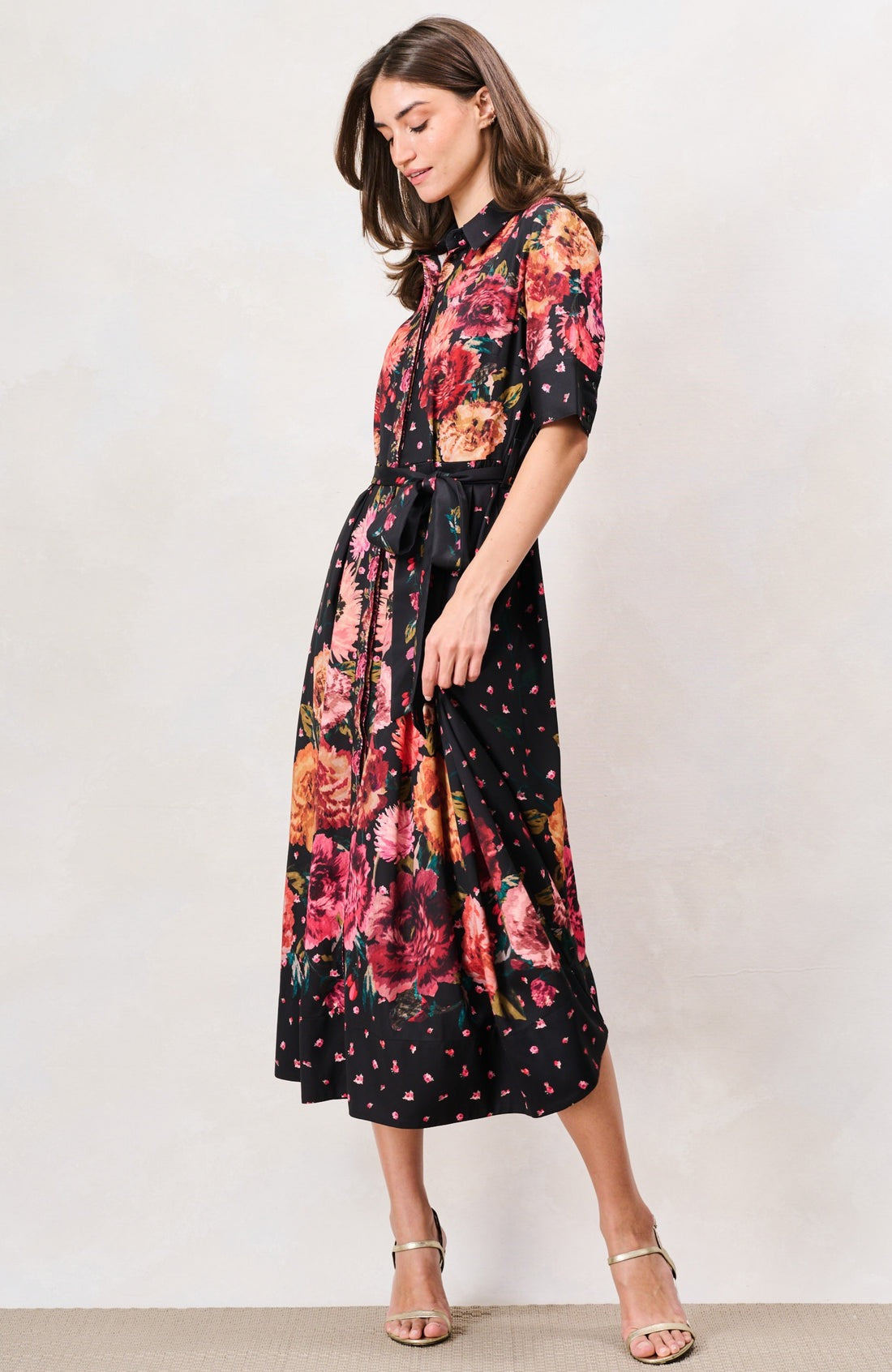Hope & Ivy The Merrielle Shirt Dress - Black Floral