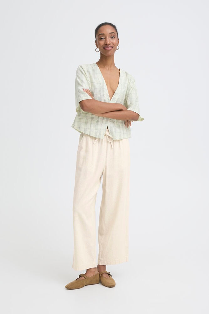ICHI Linno Crop Linen Trouser - Off White