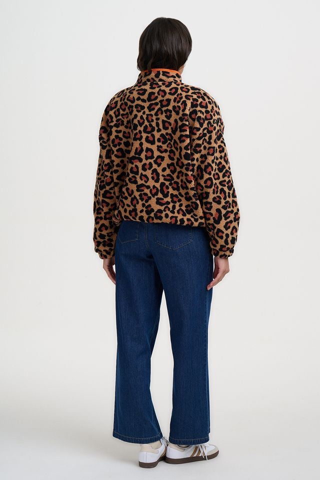 Sugarhill Brighton Remi Popper Fleece - Orange Leopard