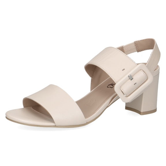 Caprice Block Heel Leather Heel - Cream Pearl