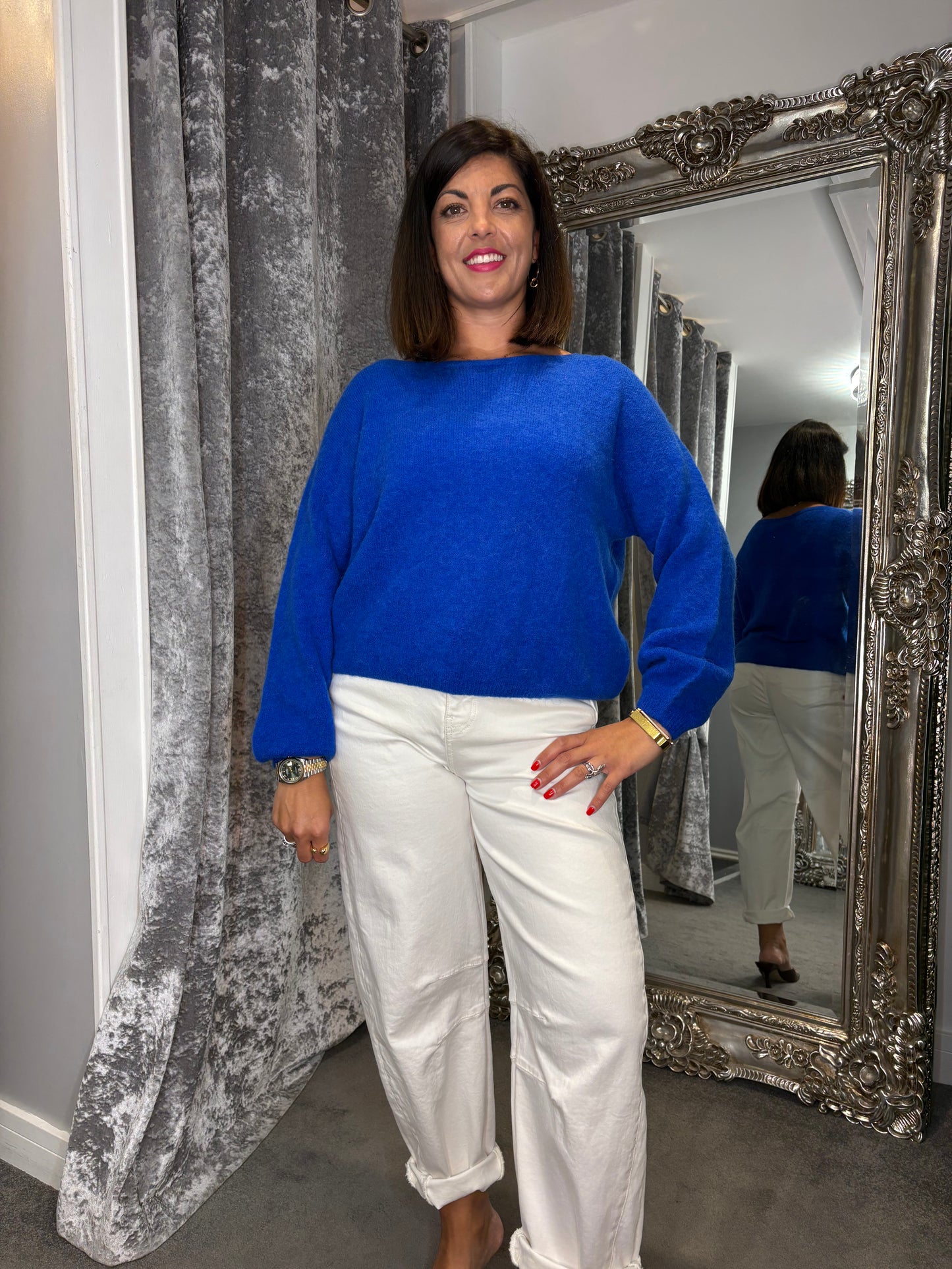 T1 Balloon Sleeve Jumper- Electric Blue