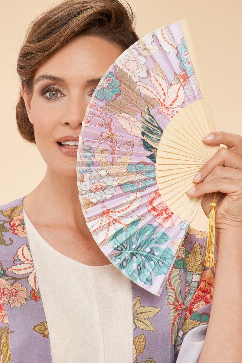 Powder Satin Fan Lavender Paisley