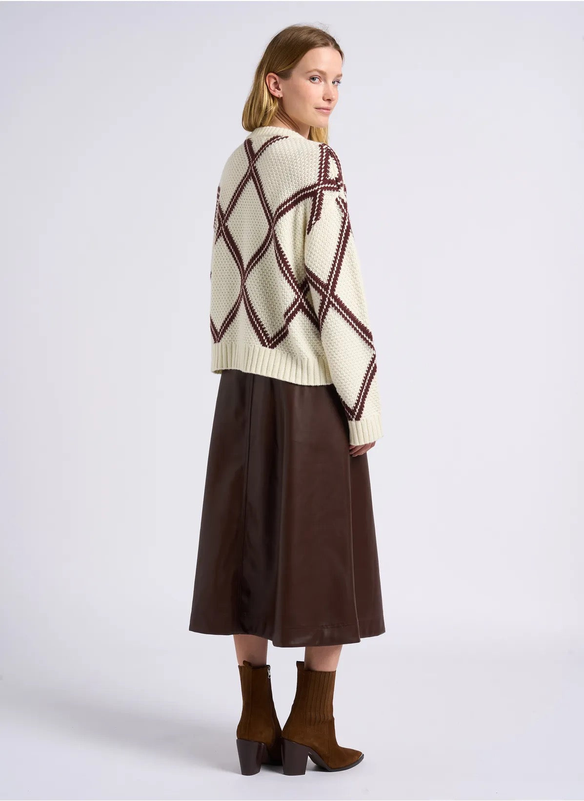 Suncoo Paris Floyd Faux Leather Midi Skirt Brown