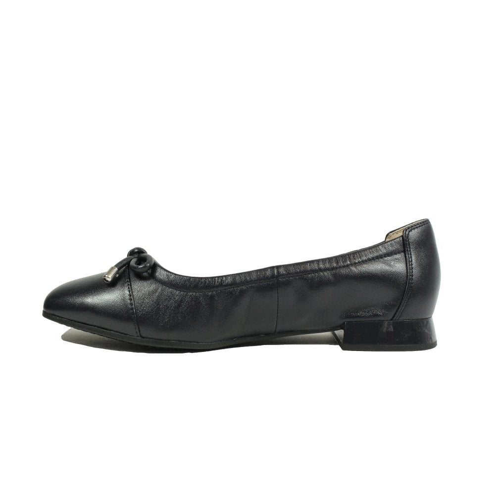 Caprice Navy Leather Ballerina Shoe