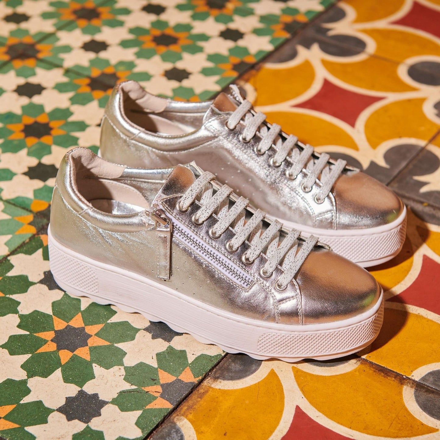 Ravel Silver Metallic Leather Calton Trainers