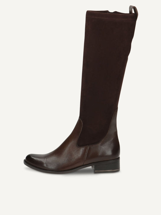 Caprice Knee High Leather/Stretch Suede Boot - Chocolate