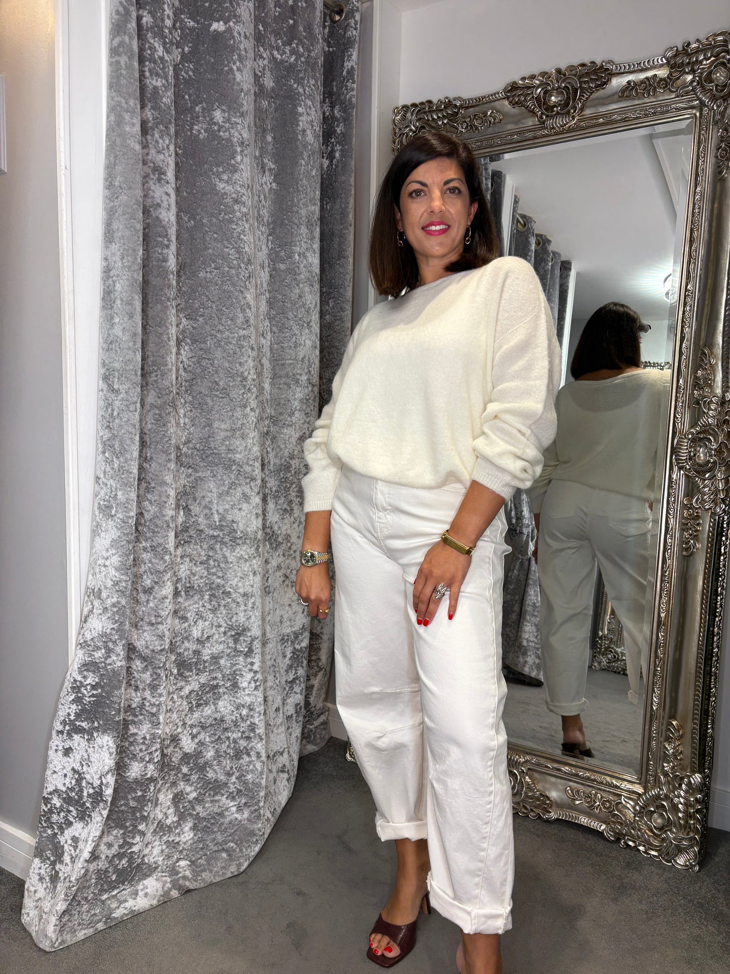 T1 Balloon Sleeve Jumper- Cream