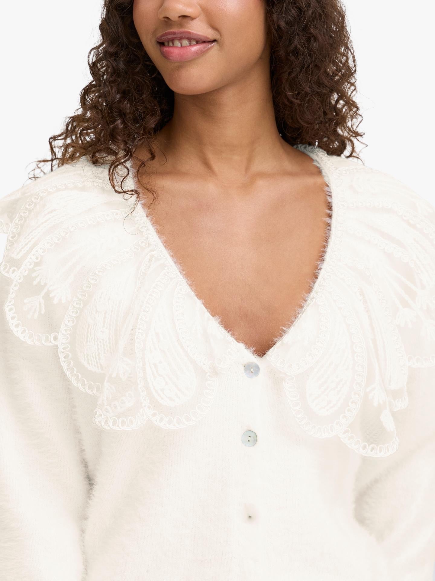 ICHI Datia Oversized Collar Cardigan - Cream