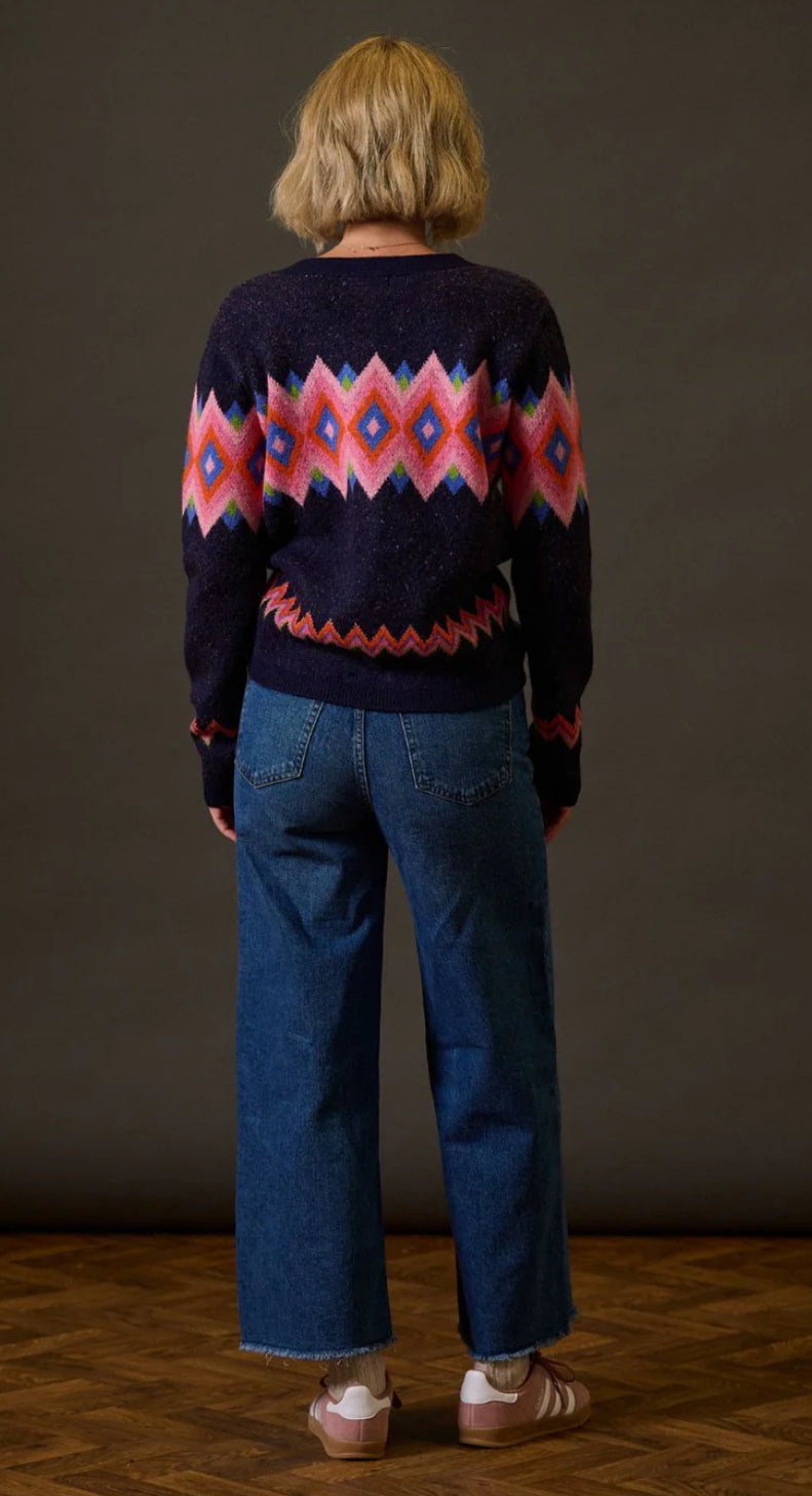 Sugarhill Brighton Izzy Cardigan - Navy, Diamond Fairisle