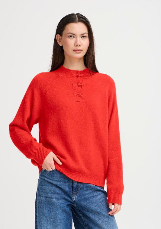 ICHI Dasila High Neck Sweater - Fiery Red