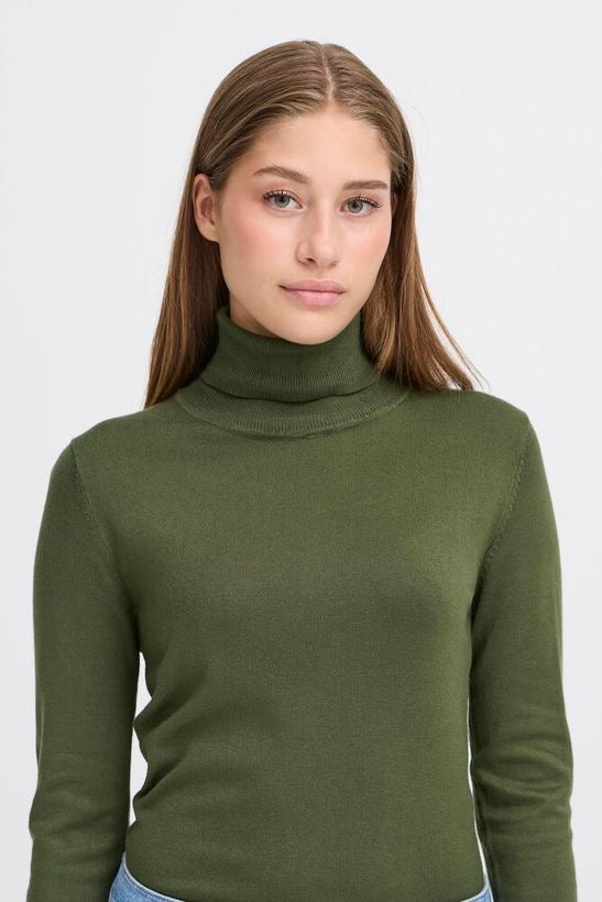 ICHI Mafa Polo Neck Sweater Green