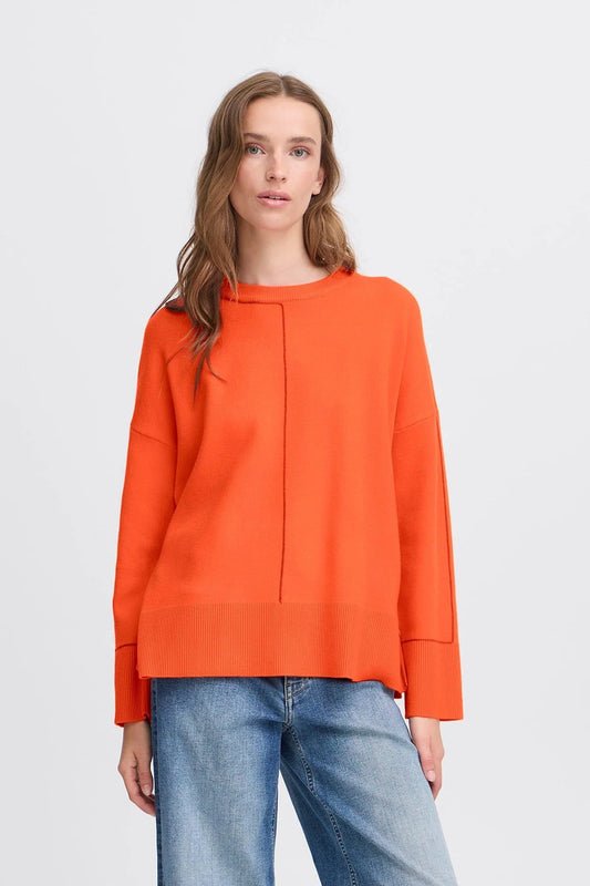 ICHI Ballia Long Sleeve Sweater - Fiery Red