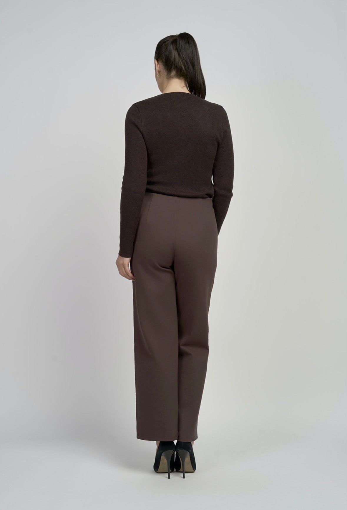 Pinns Wide Leg Ponte Trouser - Deep Chestnut