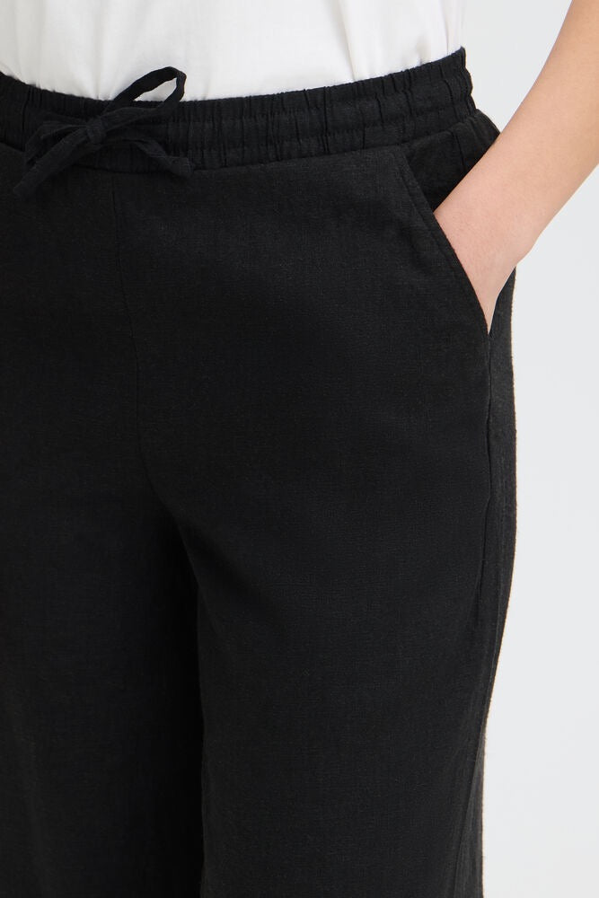 ICHI Linno Crop Linen Trouser - Black