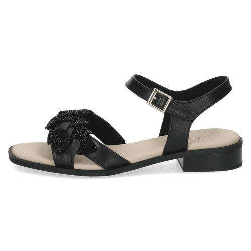 Caprice Leather Leaf Embellished Sandals - Black