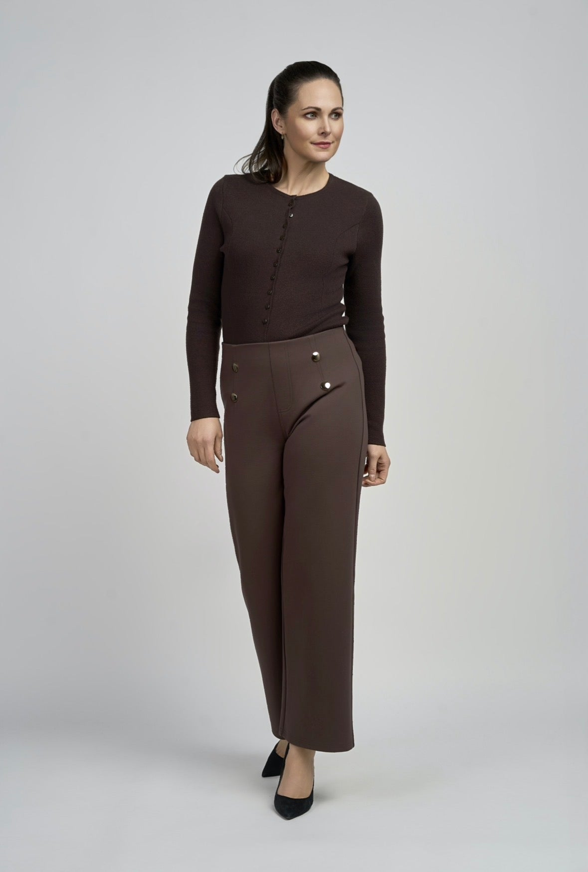 Pinns Wide Leg Ponte Trouser - Deep Chestnut